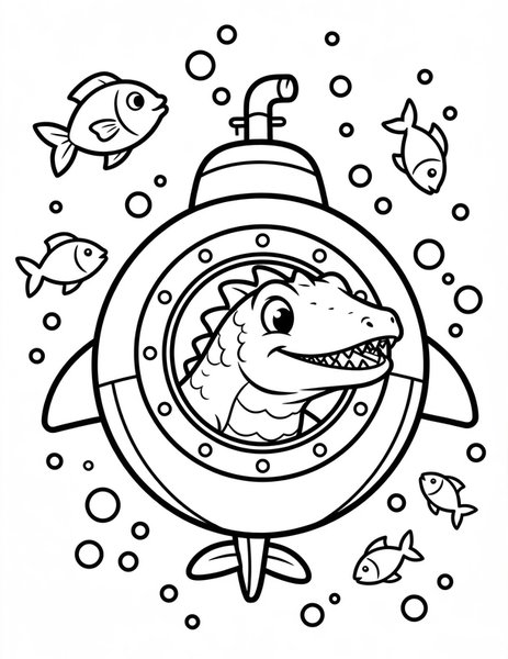 Dino Submarine coloring page