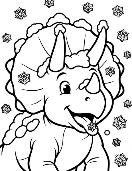 Triceratops Snow Day coloring page