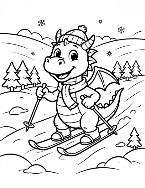 Ski Dragon coloring page