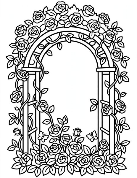 Detailed Rose Arch coloring page