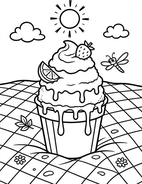 Snow Cone coloring page: A rainbow snow cone.