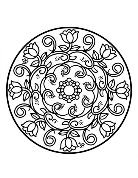 Spring Bloom Mandala coloring page