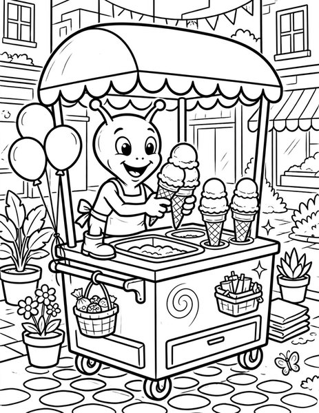 Alien Ice Cream coloring page