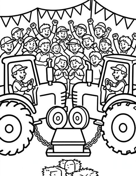 Tractor Pull coloring page: Tractors compete in a pulling contest.
