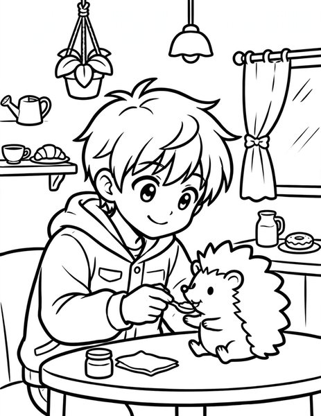 Hedgehog Cafe coloring page