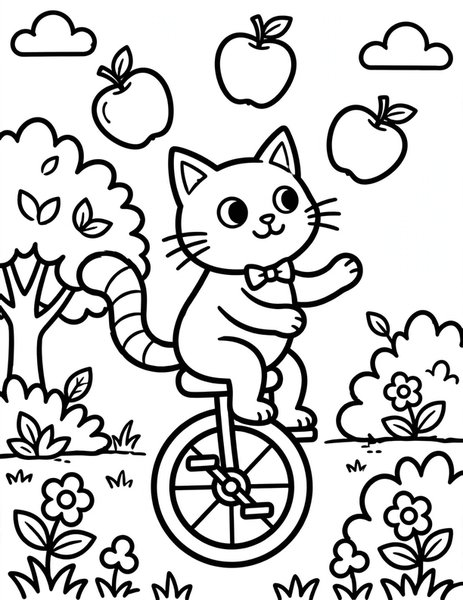 Cat Unicyclist coloring page