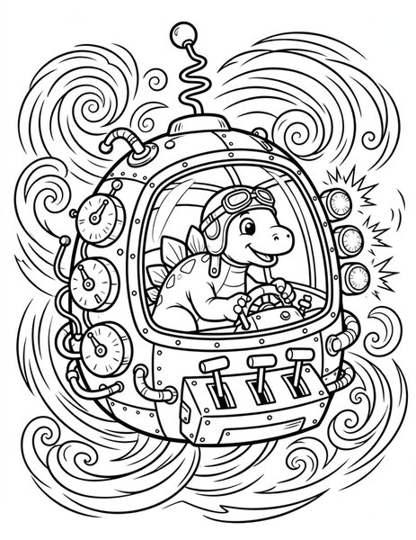 Dino Time Machine coloring page