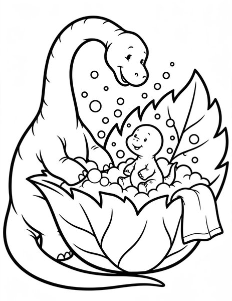 Baby Dino Bath Time coloring page