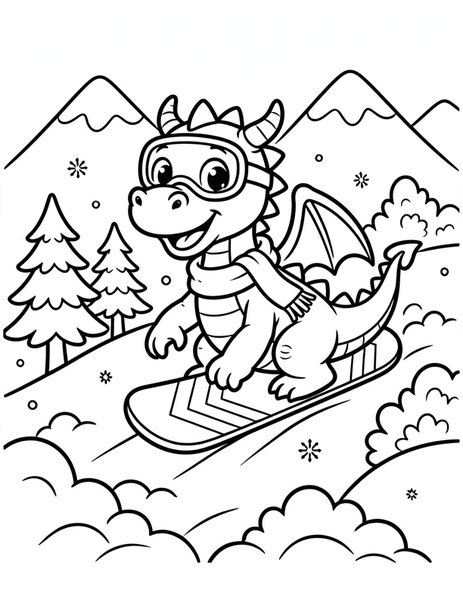 Snowboard Dragon coloring page