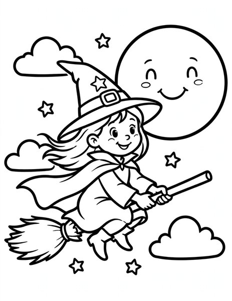 Broomstick Ride coloring page