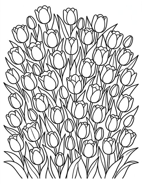 Detailed Tulip Field coloring page
