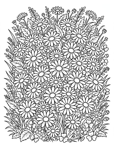 Detailed Daisy Meadow coloring page