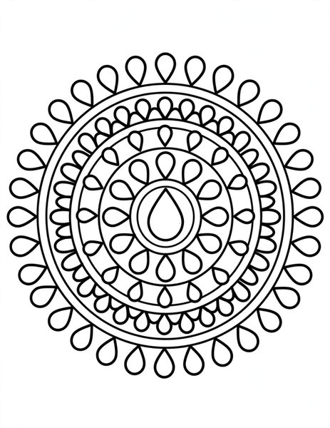 Raindrop Ripple Mandala coloring page