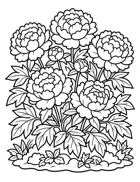 Peony Garden coloring page