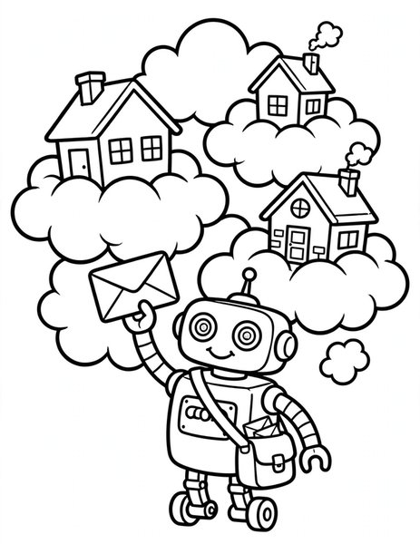 Robot Mailbox coloring page
