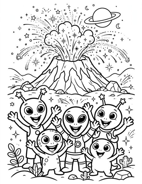 Space Volcano coloring page