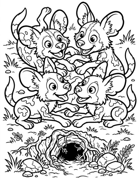 Wild Dog Pups coloring page