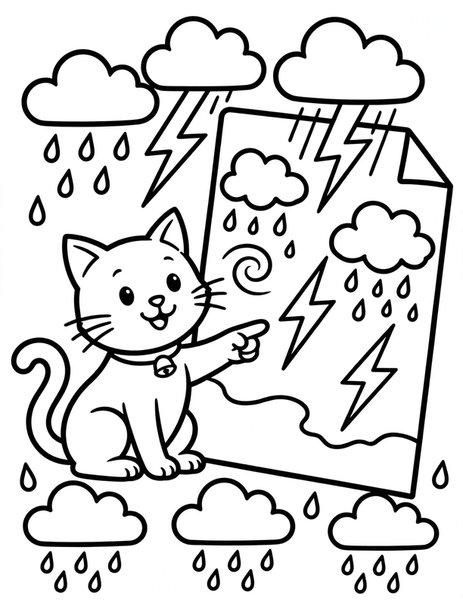 Cat Meteorologist coloring page