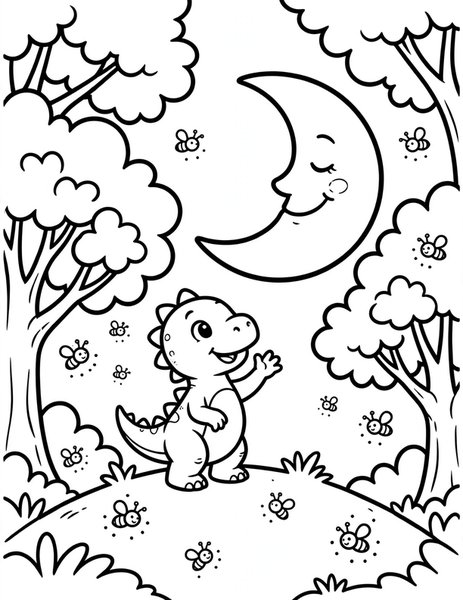 Dino Goodnight Moon coloring page