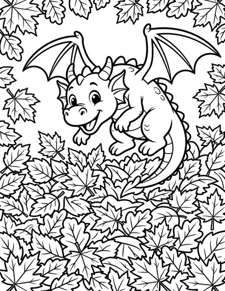 Leaf Pile Dragon coloring page