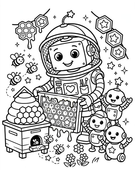 Robot Beekeeper coloring page