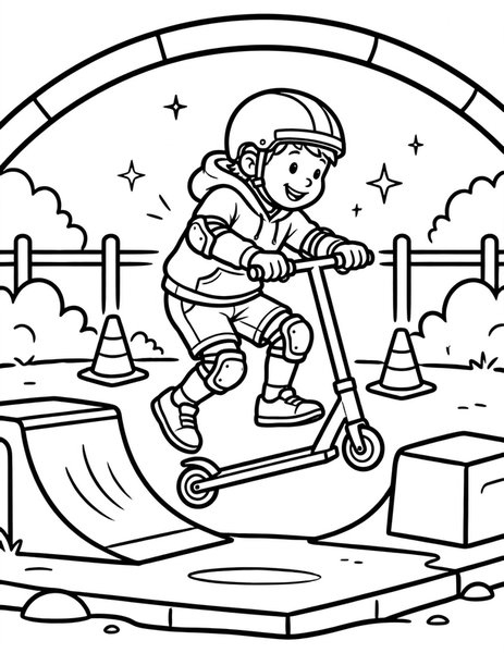Kick Scooter Tricks coloring page