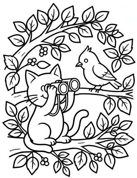 Cat Birdwatcher coloring page