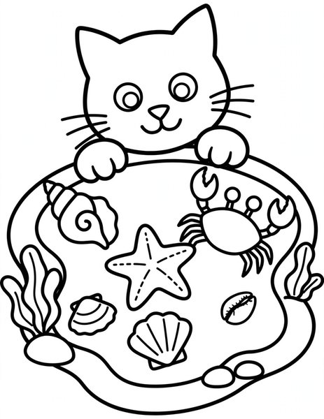 Cat Tide Pool Explorer coloring page