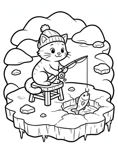 Cat Ice Fishing coloring page