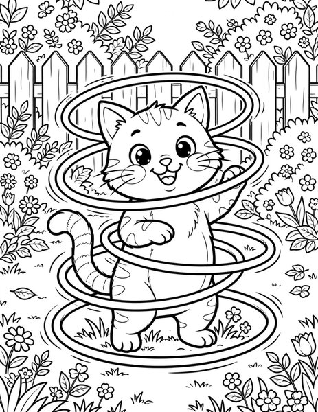 Cat Hula Hoop coloring page