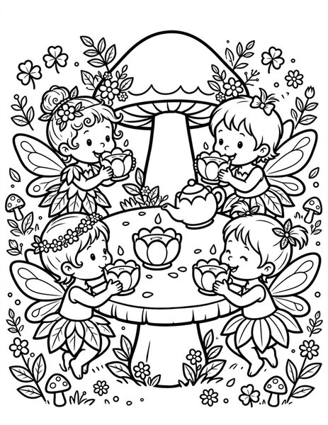 Fairy Tea Party coloring page