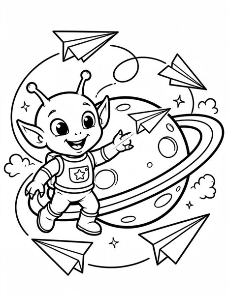 Alien Paper Planes coloring page
