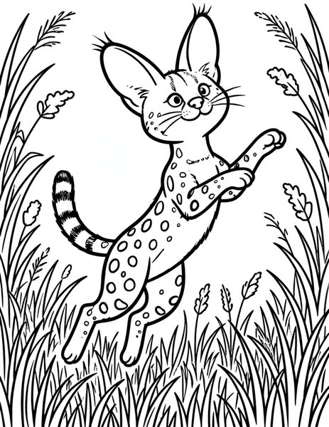 Serval Leap coloring page