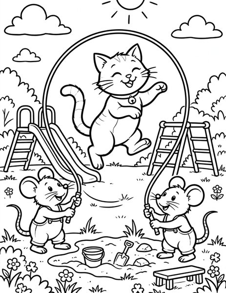 Cat Jump Rope coloring page