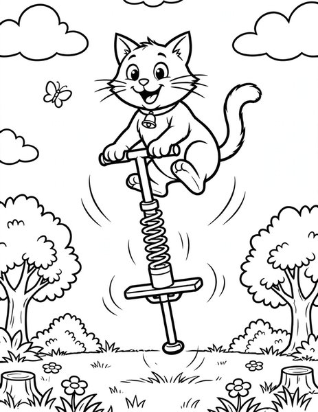 Cat Pogo Stick coloring page