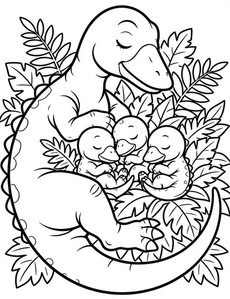 Maiasaura Cuddle Pile coloring page