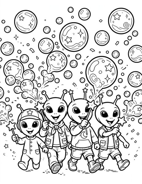 Alien Bubble Parade coloring page