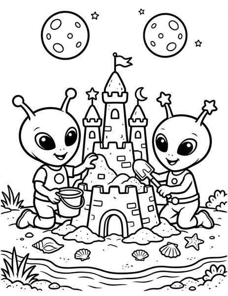 Alien Sandcastle Day coloring page