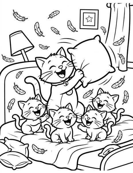 Cat Pillow Fight coloring page