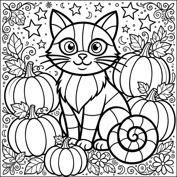 Pumpkin Cat coloring page
