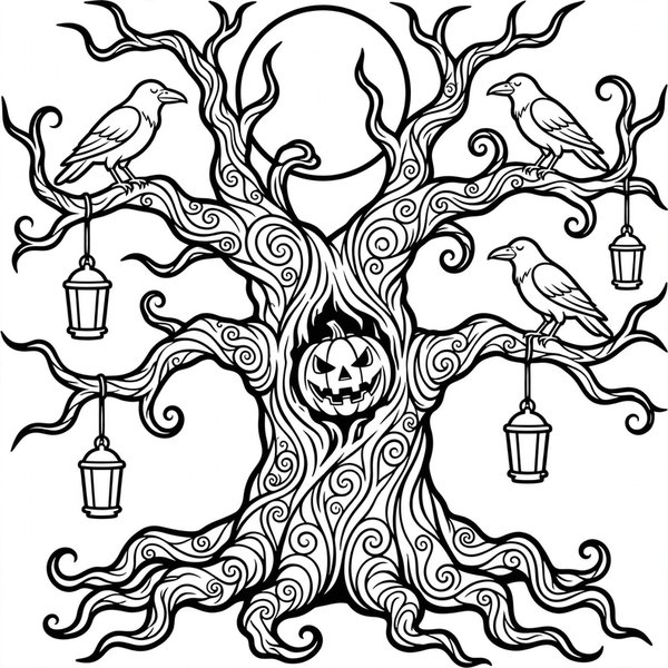 Haunted Tree coloring page
