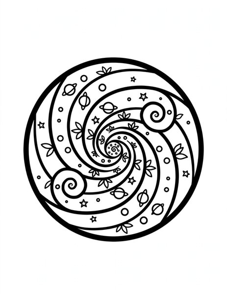 Galaxy Spiral Mandala coloring page