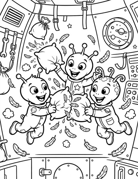 Zero-G Pillow Fight coloring page