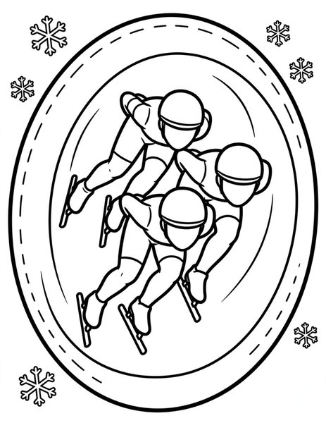Speed Skate coloring page: Speed skaters lean low, flying around the icy oval.