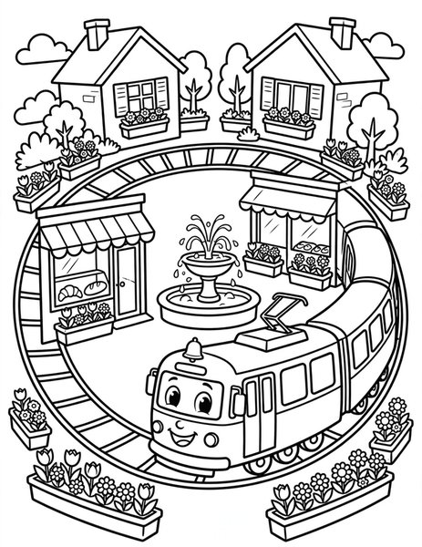 Tram Town Loop coloring page
