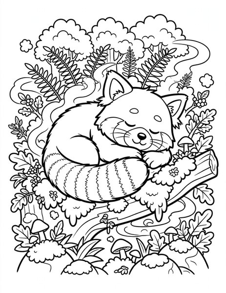 Red Panda Nap coloring page
