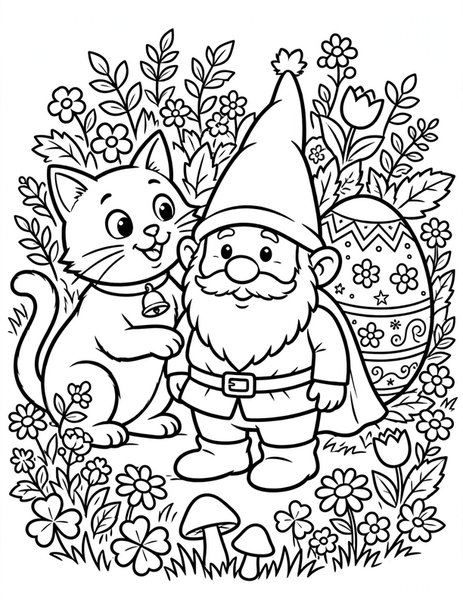 Cat Easter Egg Hunt coloring page