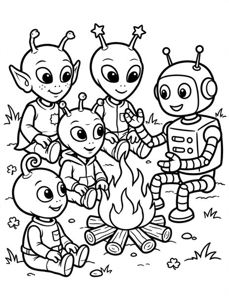 Alien Story Time coloring page