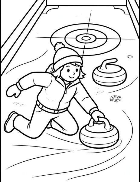 Curling Slide coloring page: A curler slides a stone down the ice toward the house.