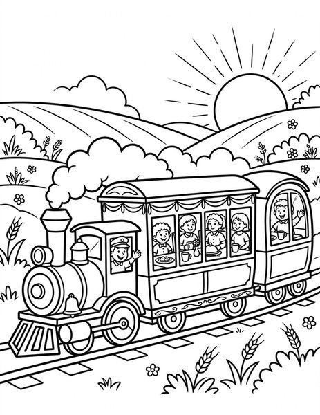 Dinner Train Feast coloring page